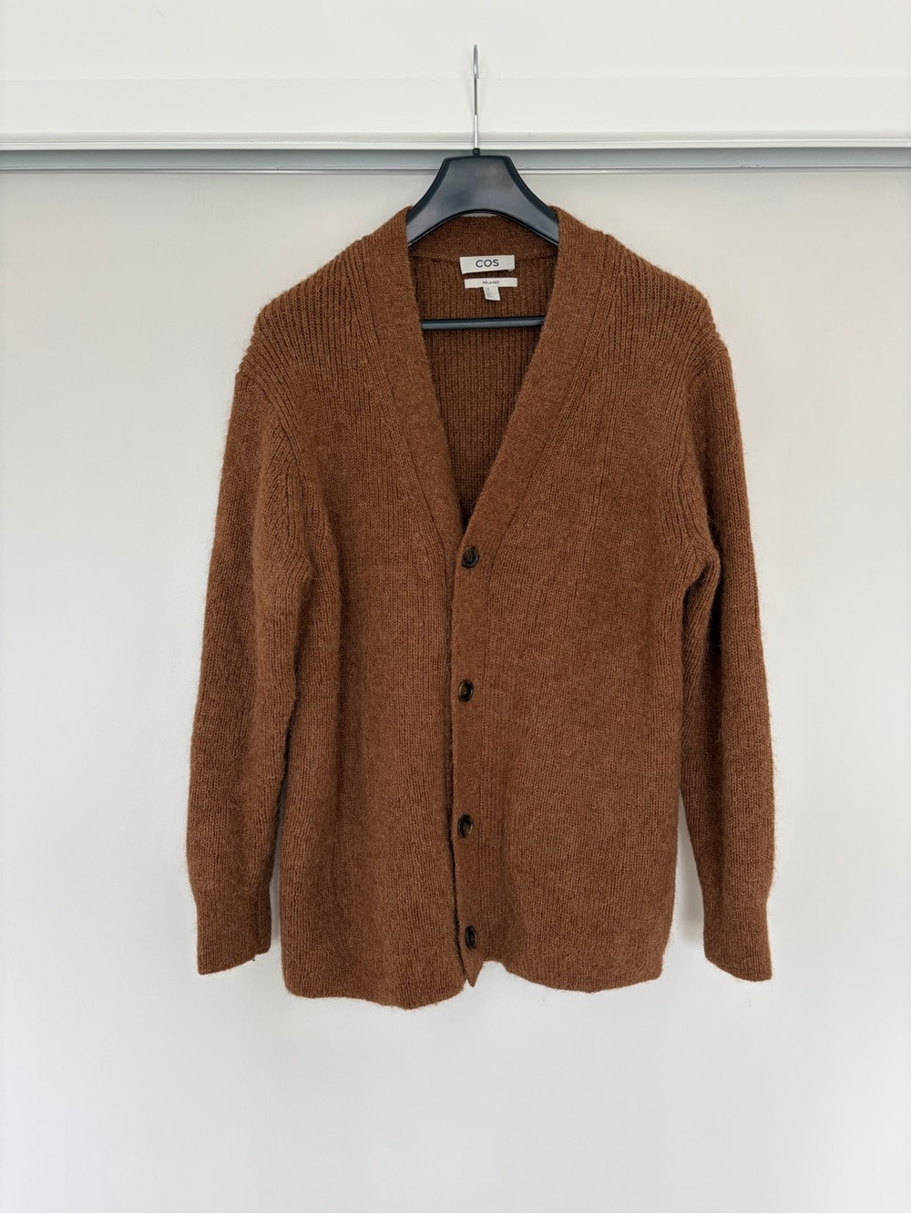 COS Men's Brown Oversized Button-Front Wool Alpaca Blend Cardigan